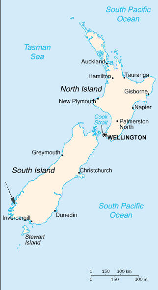 map of New Zealand.